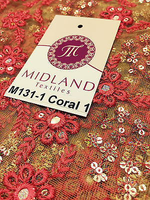 Indian Floral Intricate sequin embroidered Tulle net dress fabric 40' Wide M131 - Midland Textiles & Fabric