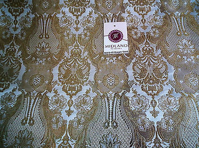 Indian Banarsi Gold Metallic Ornamental floral brocade fabric M373 Mtex 40' wide - Midland Textiles & Fabric