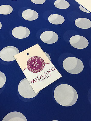 Cobalt and white large dot crepe chiffon high street printed fabric 58' M401-4 - Midland Textiles & Fabric