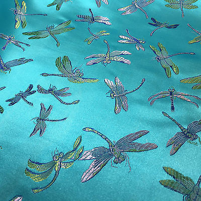 CHINESE ORIENTAL GOLD DRAGONFLY BROCADE SILKY SATIN DRESS FABRIC 44' M163 - Midland Textiles & Fabric