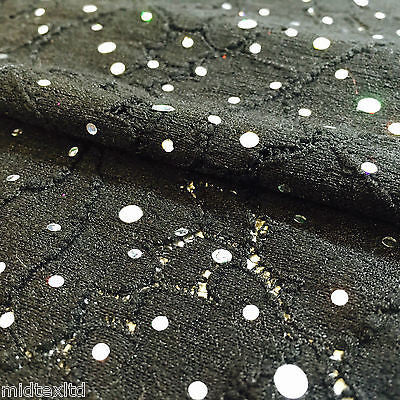 Crochet Stretch Lace Fabric with Silver sequins 58' M73 Mtex Brown or Black - Midland Textiles & Fabric