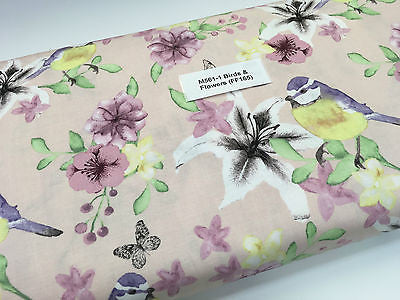 Pink Watercolour Floral 100% Cotton Craft & Patchwork fabric 44" Wide M561 Mtex - Midland Textiles & Fabric