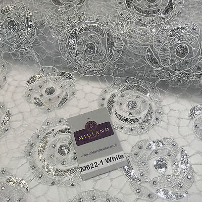 Vintage embellished Mesh net Double scalloped edging Dress Fabric 58' Wide M622 - Midland Textiles & Fabric