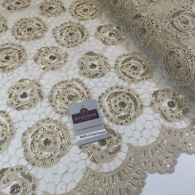 Vintage embellished Mesh net Double scalloped edging Dress Fabric 58' Wide M622 - Midland Textiles & Fabric