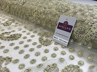 Metallic Embroided and Stone work lace mesh Dress Net Fabric 46' Wide M625 - Midland Textiles & Fabric