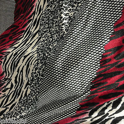 Red Black animal print 58' velvet velor  two way stretch fabric M16-20 Mtex - Midland Textiles & Fabric
