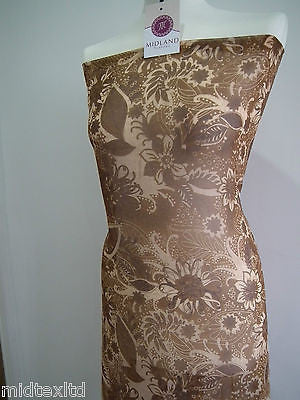 Golden Brown Earthy Flower and Leaf Print Fabric. 58" Georgette Chiffon M145-12 - Midland Textiles & Fabric