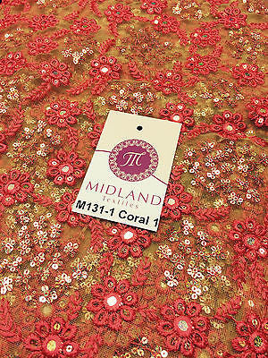 Indian Floral Intricate sequin embroidered Tulle net dress fabric 40" Wide M131 - Midland Textiles & Fabric