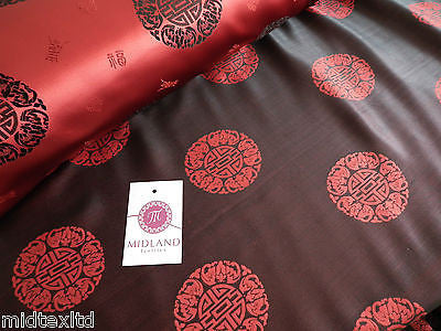 Chinese Fortune Medallion Print Silky Satin Fabric 45" Wide M59 - Midland Textiles & Fabric