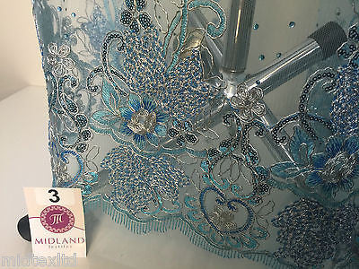 Vintage Floral embellished and stones dress net with scalloped edging M232 Mtex - Midland Textiles & Fabric