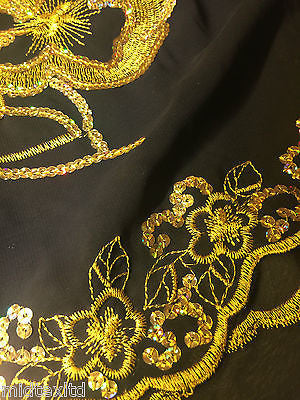 Black Georgette with floral sequins and scalloped edging dress fabric 54' Mtex - Midland Textiles & Fabric