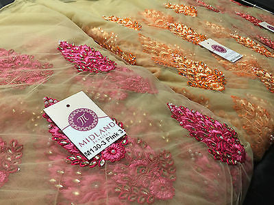 Indian Embellished Embroidered Gold Base Tulle net dress fabric 40' Wide M130 - Midland Textiles & Fabric