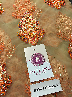 Indian Embellished Embroidered Gold Base Tulle net dress fabric 40' Wide M130 - Midland Textiles & Fabric