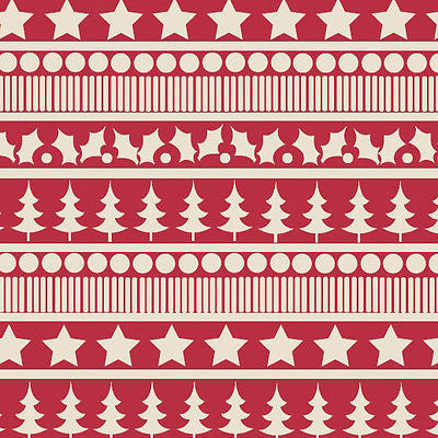 Red Scandi 100% Cotton Christmas themed Patchwork and Crafting  Fabric 45