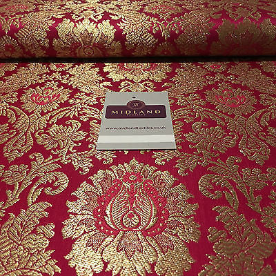 Gold Indian Floral Metallic Print Banarsi faux Silk Brocade Fabric 40' M370 Mtex - Midland Textiles & Fabric