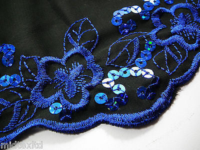 Black Georgette with floral sequins and scalloped edging dress fabric 54' Mtex - Midland Textiles & Fabric