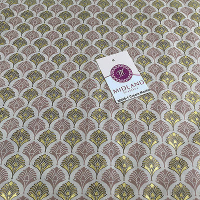 Retro Peacock Bird Feather Flower Fan Gold Lacquered Cotton Lawn Fabric 58' M546 - Midland Textiles & Fabric