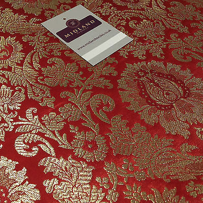 Gold Indian Floral Metallic Print Banarsi faux Silk Brocade Fabric 40' M370 Mtex - Midland Textiles & Fabric