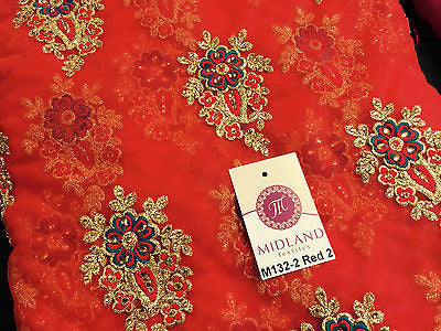 Indian Stone Embellished Embroidered Tulle net dress fabric 44' Wide M132 - Midland Textiles & Fabric