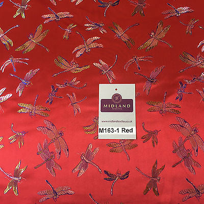 CHINESE ORIENTAL GOLD DRAGONFLY BROCADE SILKY SATIN DRESS FABRIC 44' M163 - Midland Textiles & Fabric