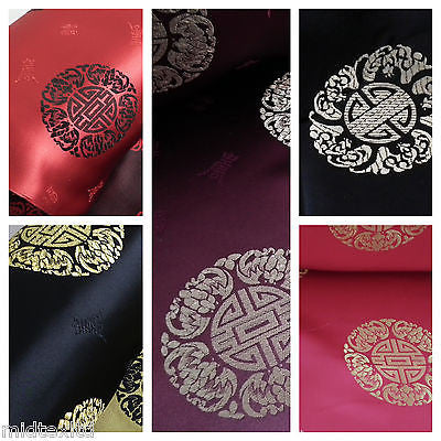 Chinese Fortune Medallion Print Silky Satin Fabric 45