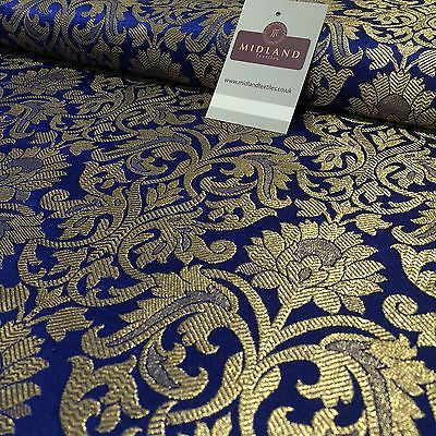 Indian Floral gold metallic banarsi brocade faux silk fabric 44' Wide M692 - Midland Textiles & Fabric