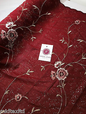 Floral Embroidery with gold thread work metallic dewdrop on georgette M320 Mtex - Midland Textiles & Fabric