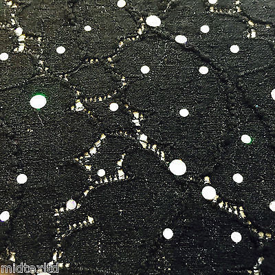Crochet Stretch Lace Fabric with Silver sequins 58' M73 Mtex Brown or Black - Midland Textiles & Fabric
