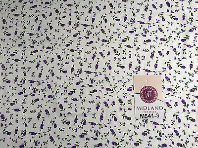 Small Floral Print on white soft polycotton dress Fabric 45' Wide M541 Mtex - Midland Textiles & Fabric