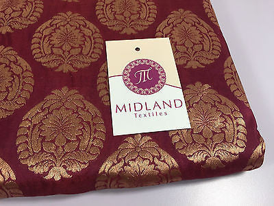 Pure Silk Indian Banarsi Floral Woven Golden Metallic Brocade 45' M260 Mtex - Midland Textiles & Fabric