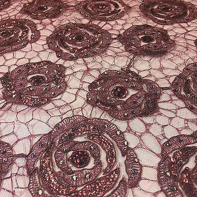 Vintage embellished Mesh net Double scalloped edging Dress Fabric 58' Wide M622 - Midland Textiles & Fabric