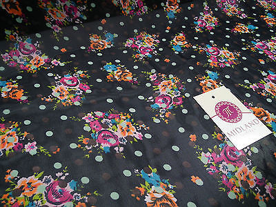 Deep Navy Floral polka dot chiffon semi transparent 44' wide M161-18 Mtex - Midland Textiles & Fabric