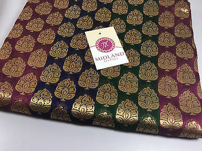 Pure Silk Indian Banarsi Floral Woven Golden Metallic Brocade 45' M260 Mtex - Midland Textiles & Fabric