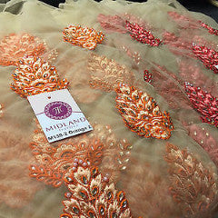 Indian Embellished Embroidered Gold Base Tulle net dress fabric 40' Wide M130 - Midland Textiles & Fabric