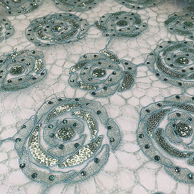 Vintage embellished Mesh net Double scalloped edging Dress Fabric 58' Wide M622 - Midland Textiles & Fabric