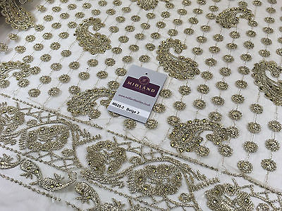 Metallic Embroided and Stone work lace mesh Dress Net Fabric 46' Wide M625 - Midland Textiles & Fabric
