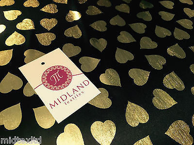 Gold Heart on black Computer Foil Printed Fabric Semi-transparent M7-2 Mtex - Midland Textiles & Fabric