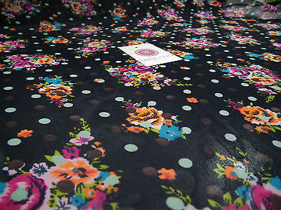 Deep Navy Floral polka dot chiffon semi transparent 44" wide M161-18 Mtex - Midland Textiles & Fabric