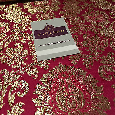 Gold Indian Floral Metallic Print Banarsi faux Silk Brocade Fabric 40' M370 Mtex - Midland Textiles & Fabric