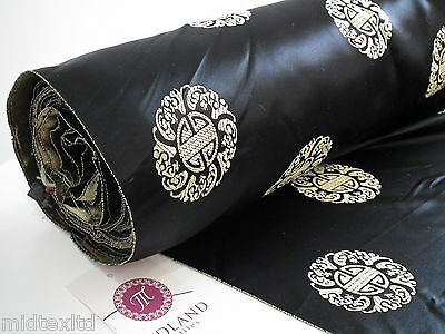 Chinese Fortune Medallion Print Silky Satin Fabric 45' Wide M59 - Midland Textiles & Fabric