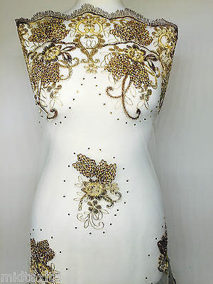 Vintage Floral embellished and stones dress net with scalloped edging M232 Mtex - Midland Textiles & Fabric