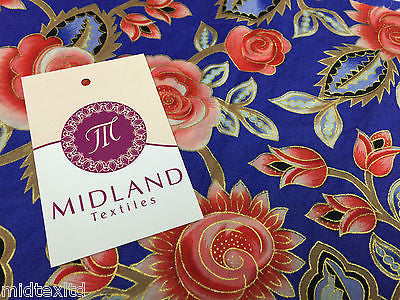 Rose Design With Gold Foil 100% Cotton Lawn Dress fabric 58' wide  M273 Mtex - Midland Textiles & Fabric