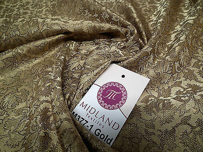 Indian  Floral Gold Metallic faux silk banarsi Brocade 44' Wide M377 - Midland Textiles & Fabric