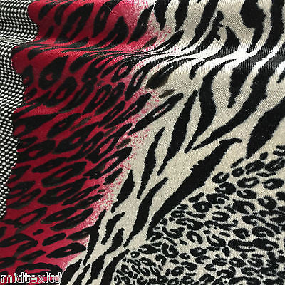 Red Black animal print 58" velvet velor  two way stretch fabric M16-20 Mtex - Midland Textiles & Fabric