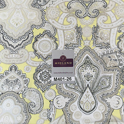 Daffodil Yellow & White Ornamental Light Chiffon Printed Fabric 58' M401-26 Mtex - Midland Textiles & Fabric