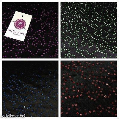 Black Velvet with sequins fabric 58"wide per metre Red-Blue-Green-Pink M15 Mtex - Midland Textiles & Fabric