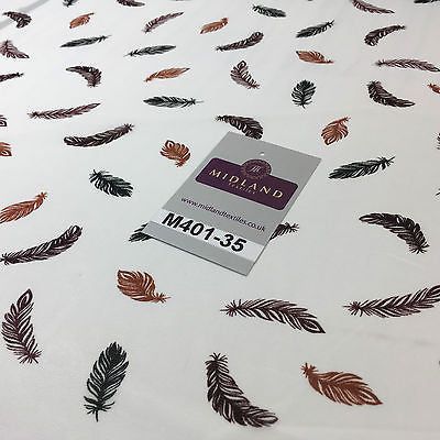 Pearl White feather printed light chiffon goergette Fabric 58' M401-35 Mtex - Midland Textiles & Fabric