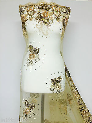 Vintage Floral embellished and stones dress net with scalloped edging M232 Mtex - Midland Textiles & Fabric