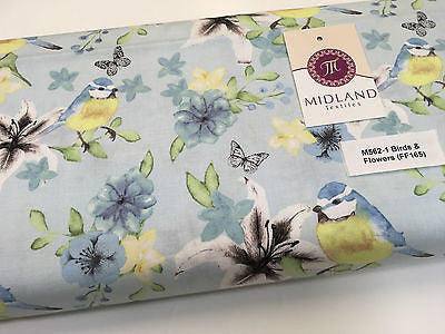 Blue Watercolour Floral 100% Cotton Craft & Patchwork fabric 44" Wide M562 Mtex - Midland Textiles & Fabric