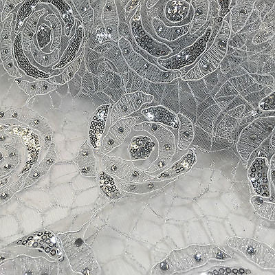 Vintage embellished Mesh net Double scalloped edging Dress Fabric 58" Wide M622 - Midland Textiles & Fabric